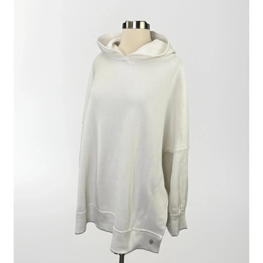 Free People Movement White Thermal Waffle Knit Hoodie Sz M Athleisure Beach - Picture 5 of 10